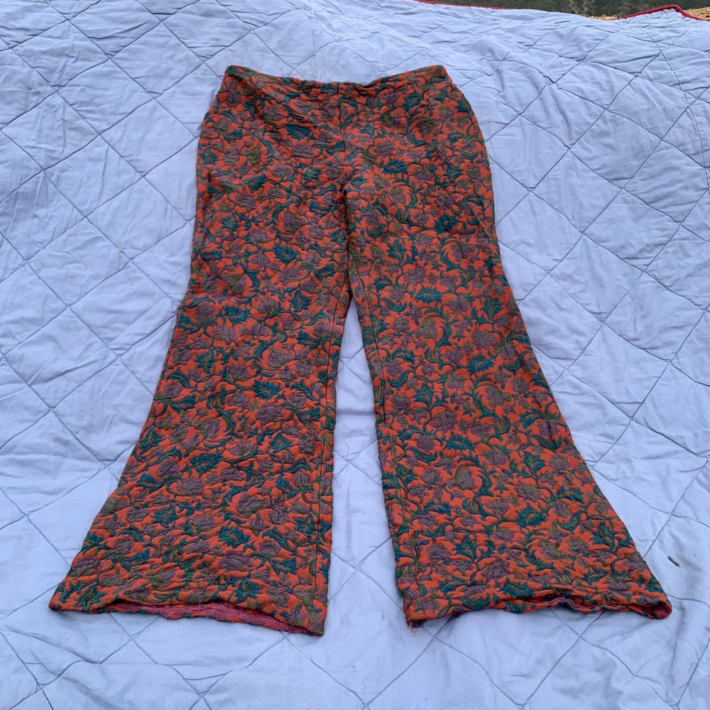 Vintage 70s Young Victorian by Arpeja tapestry bell bottom pants in red - size 6